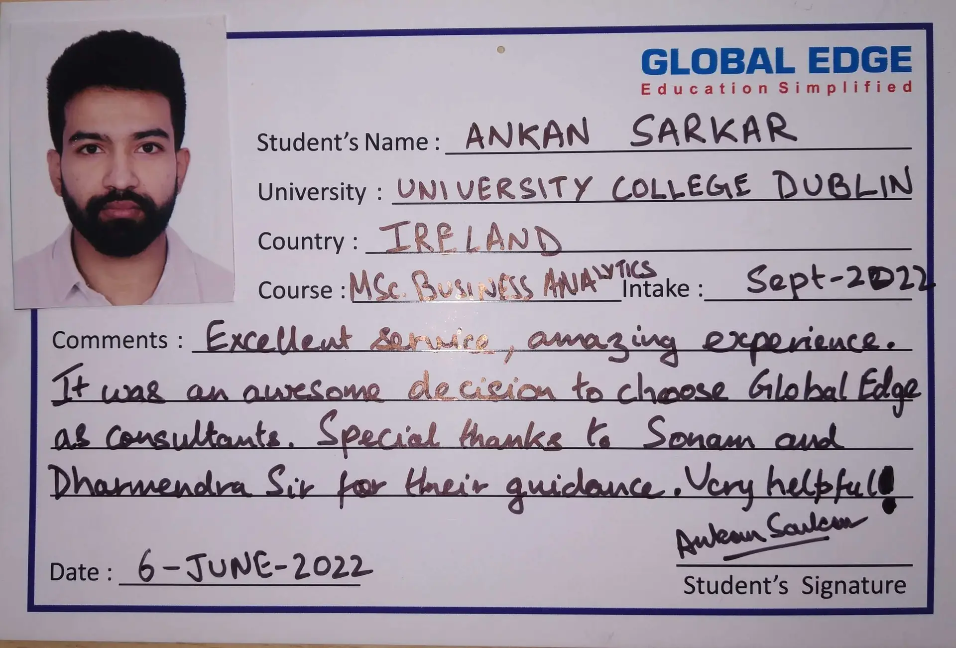 Testimonial- Ankan Sarkar, Sep' 2022