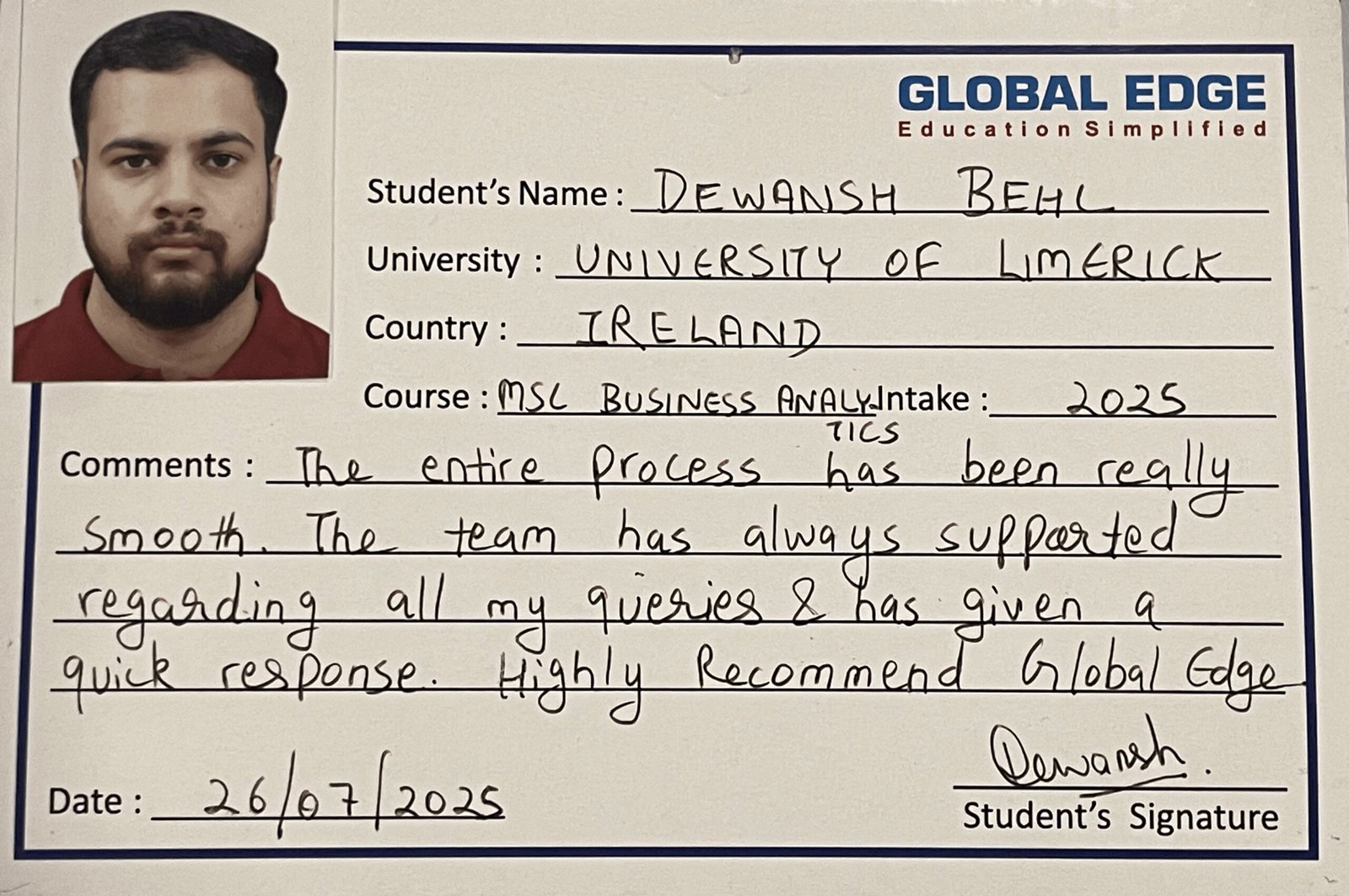 Dewansh Behl, Sep' 2025