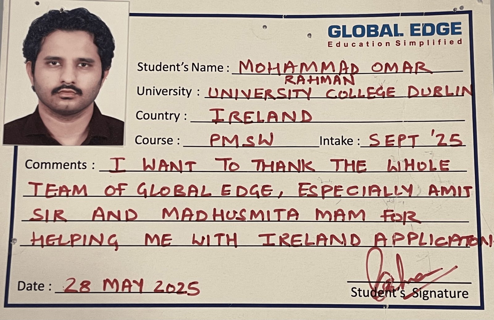 Mohammad Omar Rahman, Sep' 2025